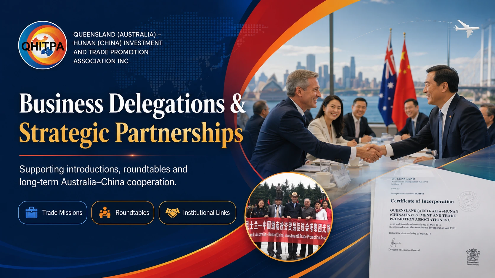 QHITPA business delegations and strategic partnerships between Australia and China