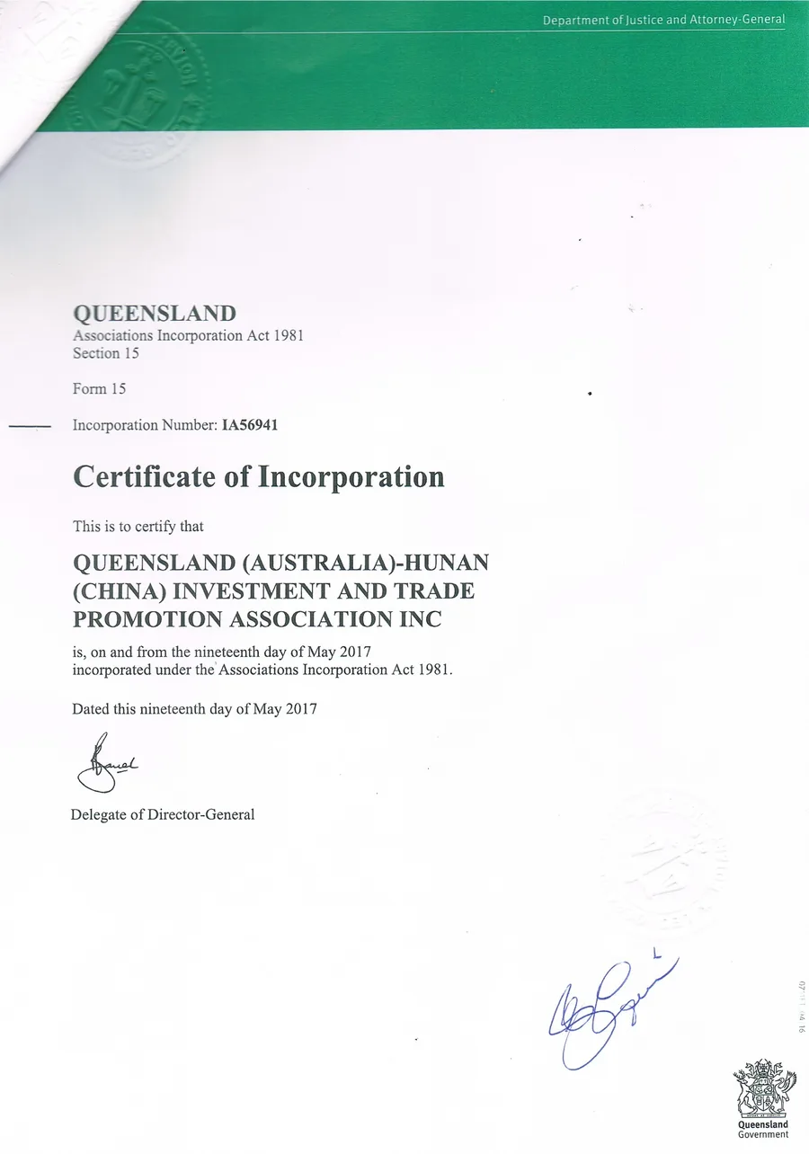 QHITPA Queensland Certificate of Incorporation dated 19 May 2017